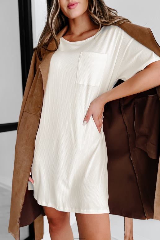 ecru crème geribbelde t-shirtjurk NanaMacs HPTT3605