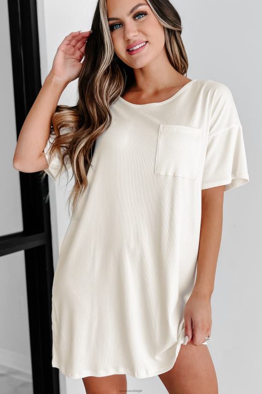 ecru crème geribbelde t-shirtjurk NanaMacs HPTT3605
