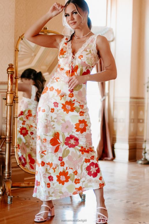 gebroken wit/multi ronduit lieve gebloemde midi-jurk NanaMacs HPTT2284