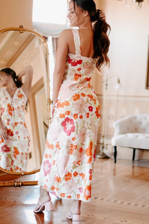 gebroken wit/multi ronduit lieve gebloemde midi-jurk NanaMacs HPTT2284