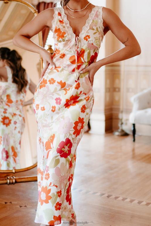 gebroken wit/multi ronduit lieve gebloemde midi-jurk NanaMacs HPTT2284