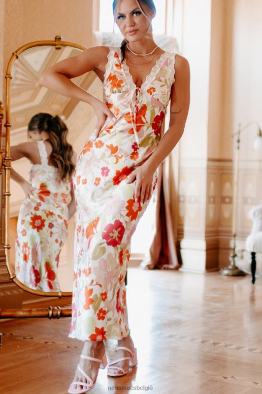 gebroken wit/multi ronduit lieve gebloemde midi-jurk NanaMacs HPTT2284