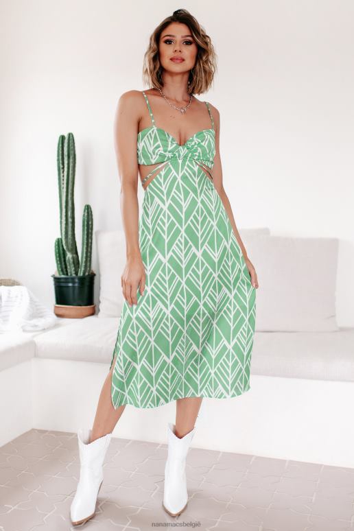 groente op zoek naar sereniteit satijnen midi-jurk met uitsnijding NanaMacs HPTT2313