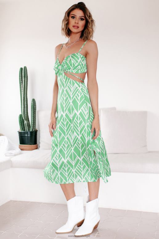 groente op zoek naar sereniteit satijnen midi-jurk met uitsnijding NanaMacs HPTT2313