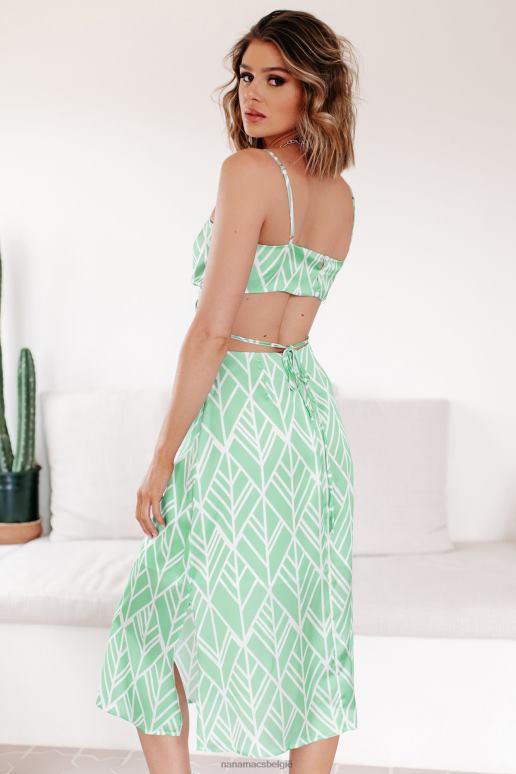 groente op zoek naar sereniteit satijnen midi-jurk met uitsnijding NanaMacs HPTT2313