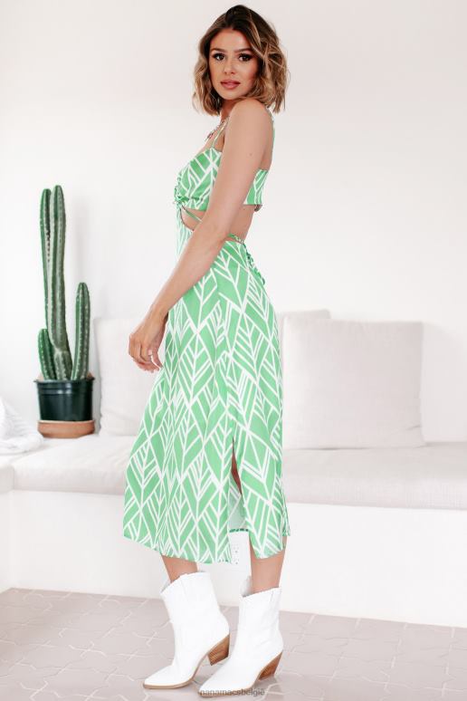 groente op zoek naar sereniteit satijnen midi-jurk met uitsnijding NanaMacs HPTT2313