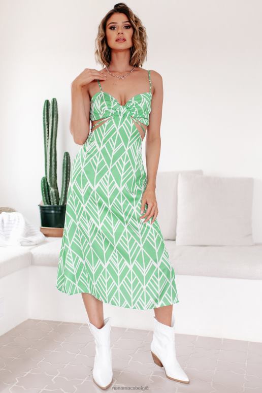 groente op zoek naar sereniteit satijnen midi-jurk met uitsnijding NanaMacs HPTT2313