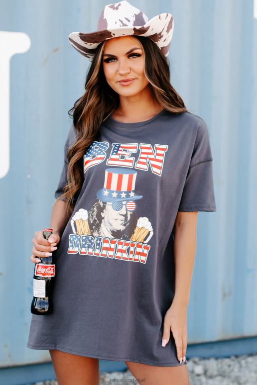 houtskool ben drinkin oversized grafische t-shirtjurk NanaMacs HPTT1898