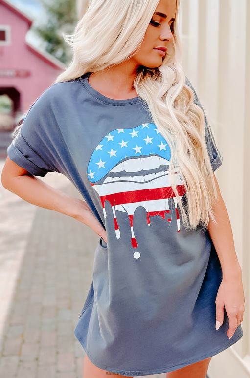 houtskool druipend van trots oversized grafische t-shirtjurk NanaMacs HPTT3577