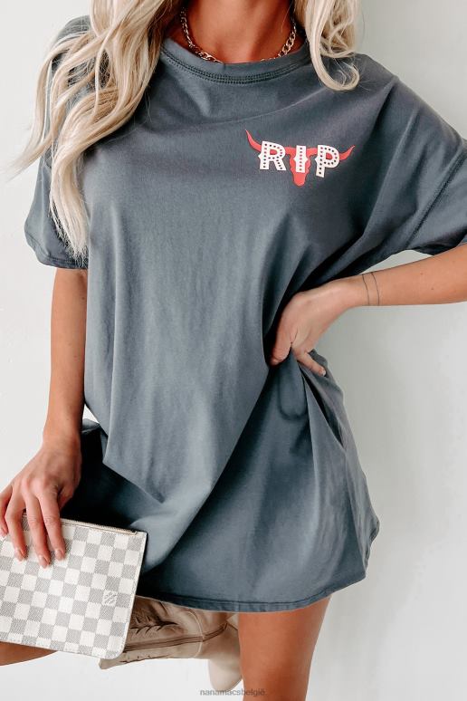 houtskool een scheur in haar dubbelzijdige grafische T-shirtjurk met spijkerbroek NanaMacs HPTT1084