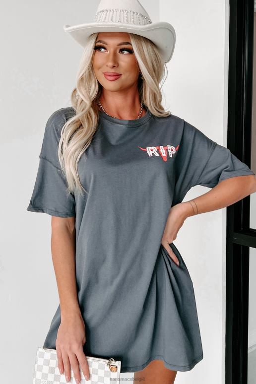 houtskool een scheur in haar dubbelzijdige grafische T-shirtjurk met spijkerbroek NanaMacs HPTT1084