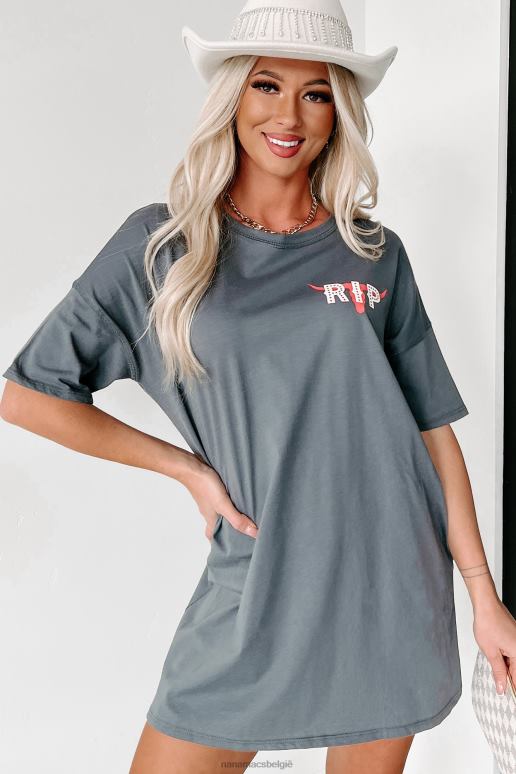 houtskool een scheur in haar dubbelzijdige grafische T-shirtjurk met spijkerbroek NanaMacs HPTT1084