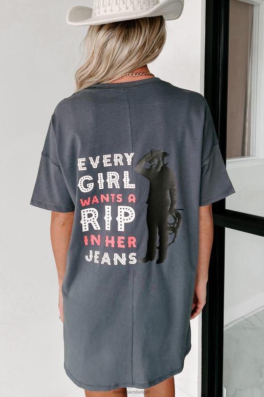 houtskool een scheur in haar dubbelzijdige grafische T-shirtjurk met spijkerbroek NanaMacs HPTT1084