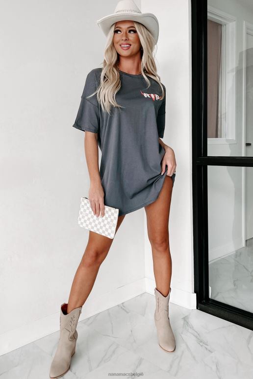 houtskool een scheur in haar dubbelzijdige grafische T-shirtjurk met spijkerbroek NanaMacs HPTT1084