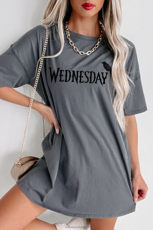 houtskool no apathy oversized grafische t-shirtjurk NanaMacs HPTT3604