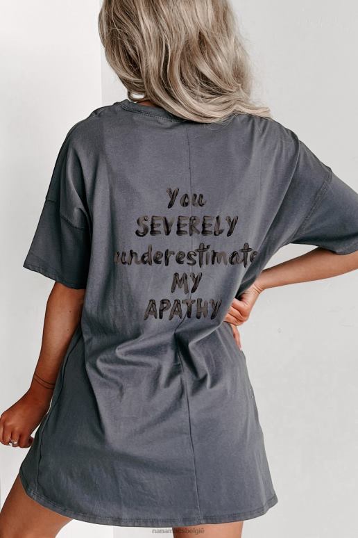 houtskool no apathy oversized grafische t-shirtjurk NanaMacs HPTT3604
