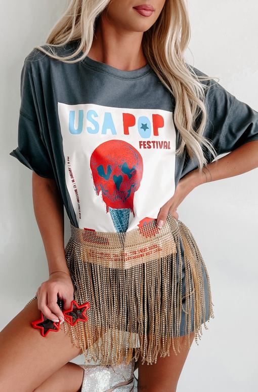 houtskool usa popfestival oversized grafische t-shirtjurk NanaMacs HPTT1902