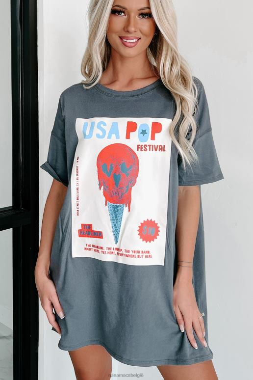 houtskool usa popfestival oversized grafische t-shirtjurk NanaMacs HPTT1902