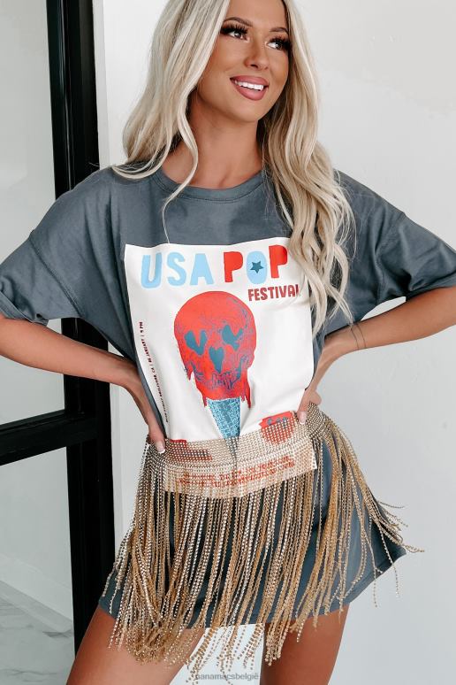 houtskool usa popfestival oversized grafische t-shirtjurk NanaMacs HPTT1902