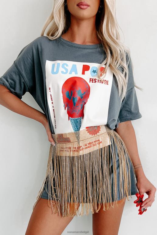 houtskool usa popfestival oversized grafische t-shirtjurk NanaMacs HPTT1902