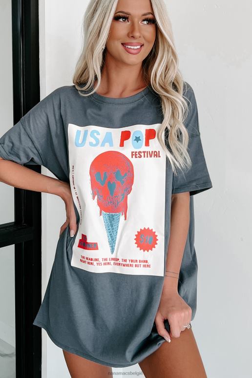 houtskool usa popfestival oversized grafische t-shirtjurk NanaMacs HPTT1902