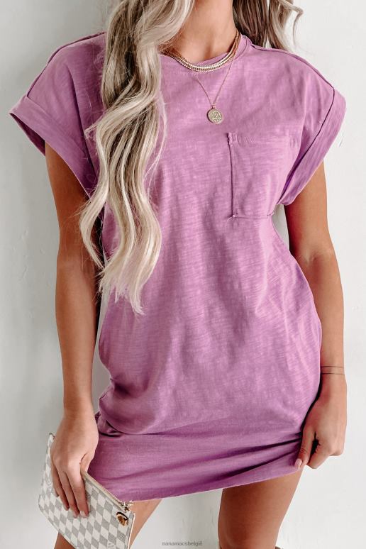 lavendel T-shirtjurk met onafgewerkte naden en mouwen met manchetten NanaMacs HPTT2071