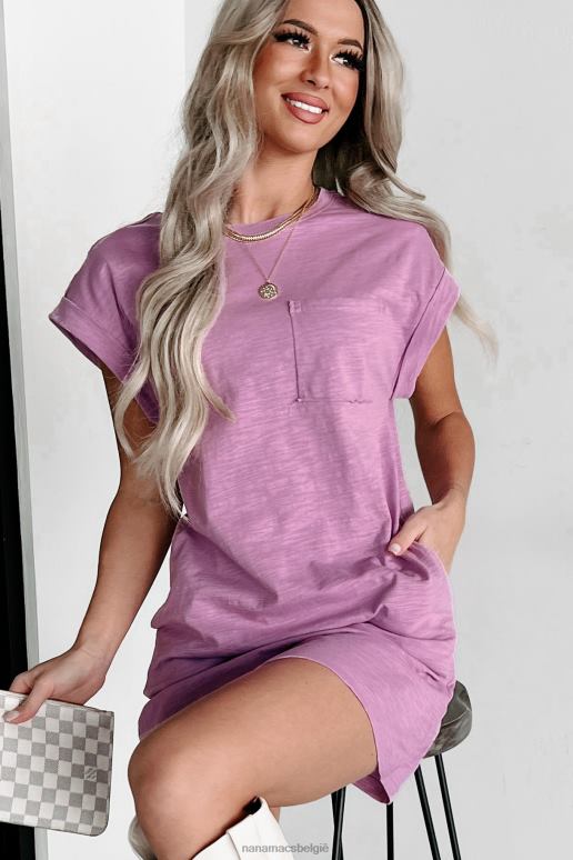 lavendel T-shirtjurk met onafgewerkte naden en mouwen met manchetten NanaMacs HPTT2071