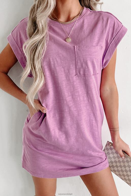 lavendel T-shirtjurk met onafgewerkte naden en mouwen met manchetten NanaMacs HPTT2071