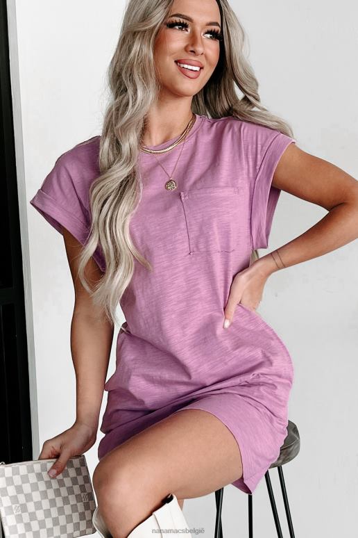 lavendel T-shirtjurk met onafgewerkte naden en mouwen met manchetten NanaMacs HPTT2071