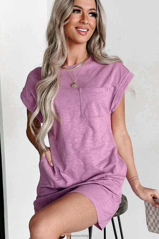 lavendel T-shirtjurk met onafgewerkte naden en mouwen met manchetten NanaMacs HPTT2071