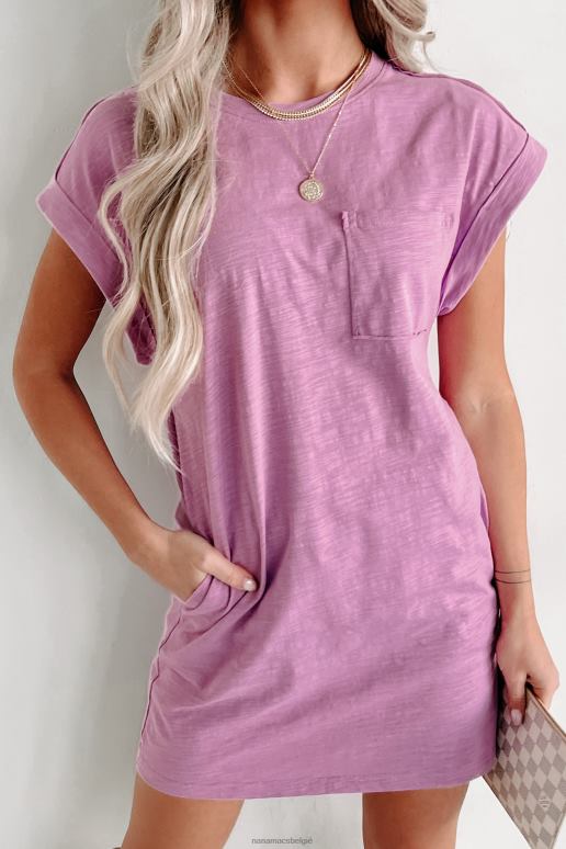lavendel T-shirtjurk met onafgewerkte naden en mouwen met manchetten NanaMacs HPTT2071