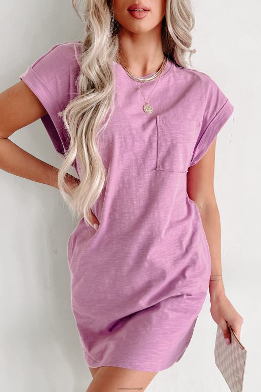 lavendel T-shirtjurk met onafgewerkte naden en mouwen met manchetten NanaMacs HPTT2071