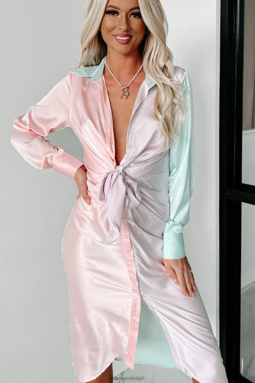 lavendel multi altijd uitziende colorblock midi-jurk NanaMacs HPTT2444