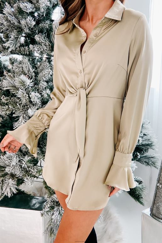 lichte olijf grensverleggende satijnen hemdjurk NanaMacs HPTT2216