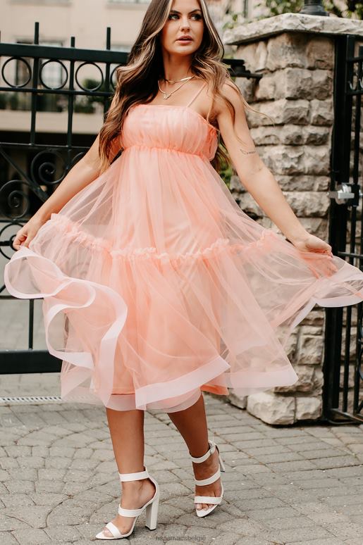 lichte perzik Dear to me gelaagde midi-jurk NanaMacs HPTT1861