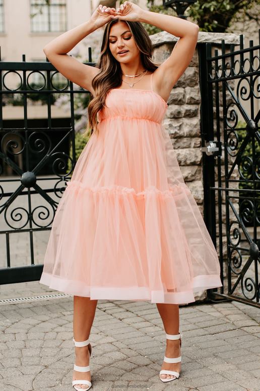 lichte perzik Dear to me gelaagde midi-jurk NanaMacs HPTT1861