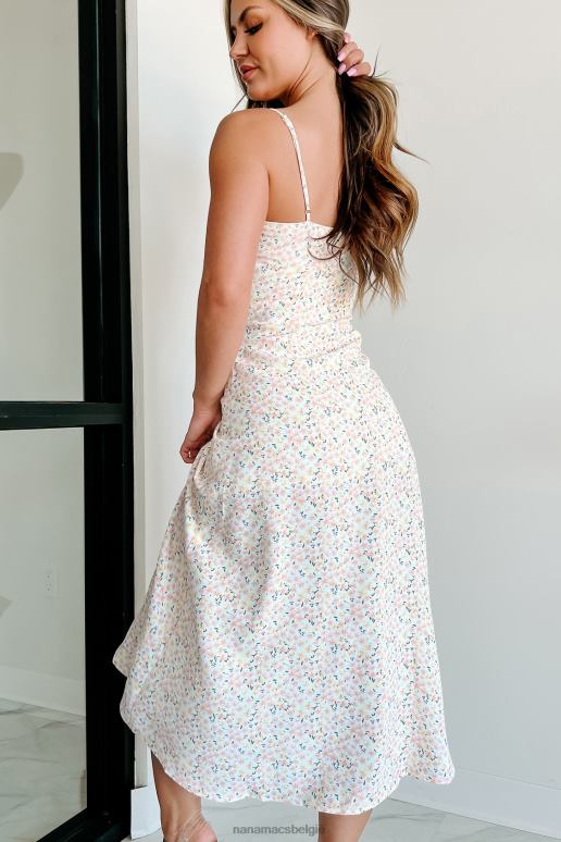 perzik/wit halfway to heaven gebloemde midi-jurk NanaMacs HPTT2243