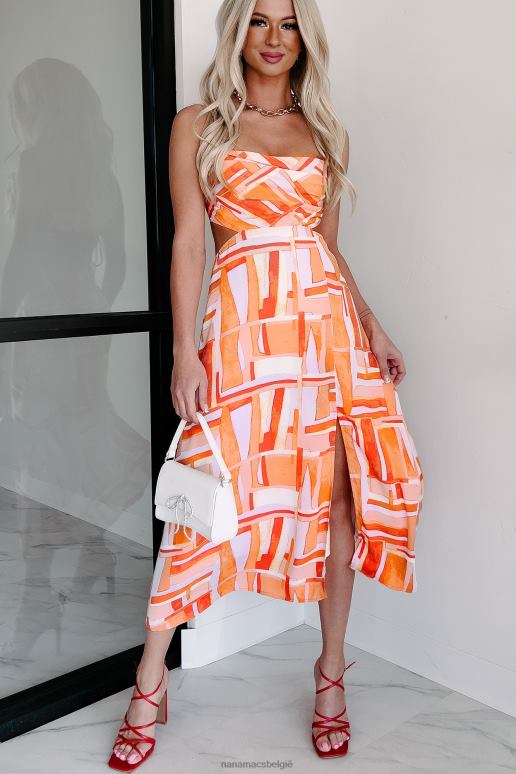 pompelmoes uitgesneden midi-jurk met lente-crush-print NanaMacs HPTT2269