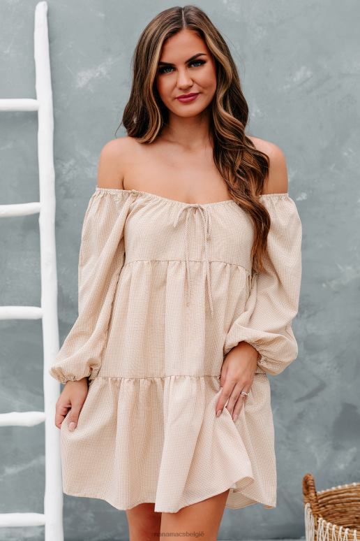 taupe carlinn off-the-shoulder gelaagde jurk NanaMacs HPTT2462