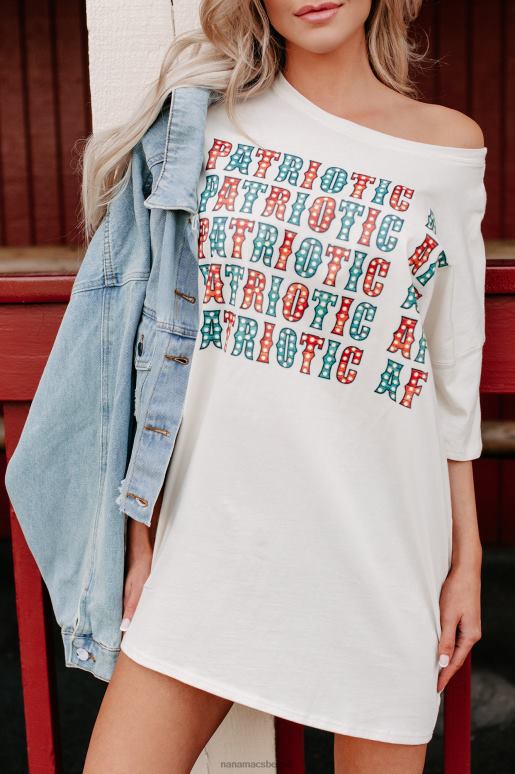 vanille patriottische oversized grafische t-shirtjurk NanaMacs HPTT3569