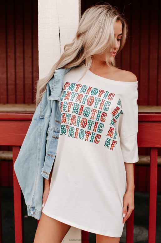 vanille patriottische oversized grafische t-shirtjurk NanaMacs HPTT3569