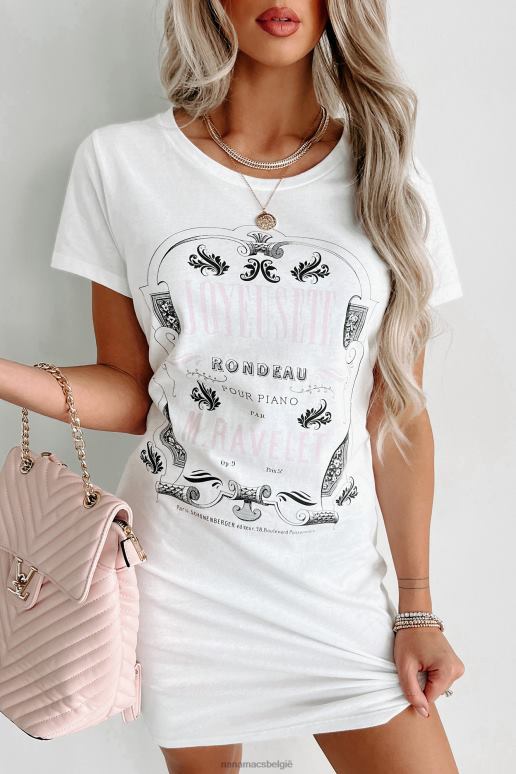 wit champagne is het antwoord grafische t-shirtjurk NanaMacs HPTT3601