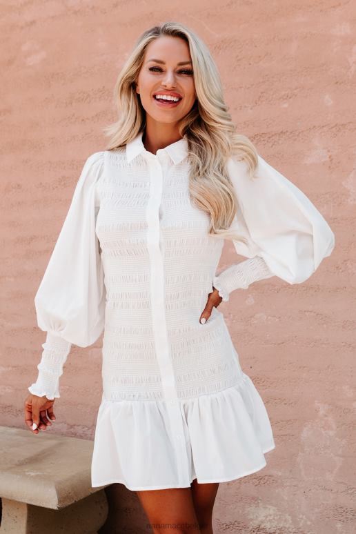 wit great aspirations gesmokte overhemdjurk met lange mouwen NanaMacs HPTT2225