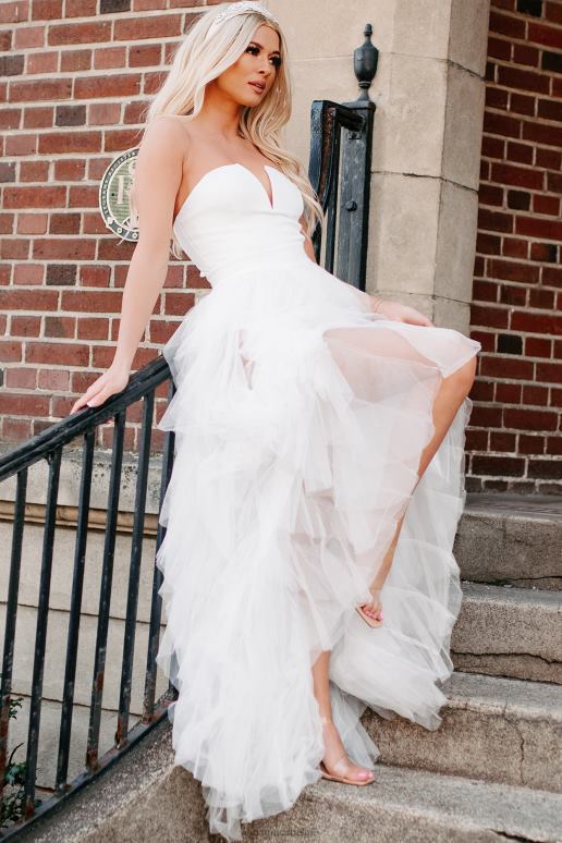 wit levendige verbeelding gelaagde tule bodysuit avondjurk NanaMacs HPTT2362