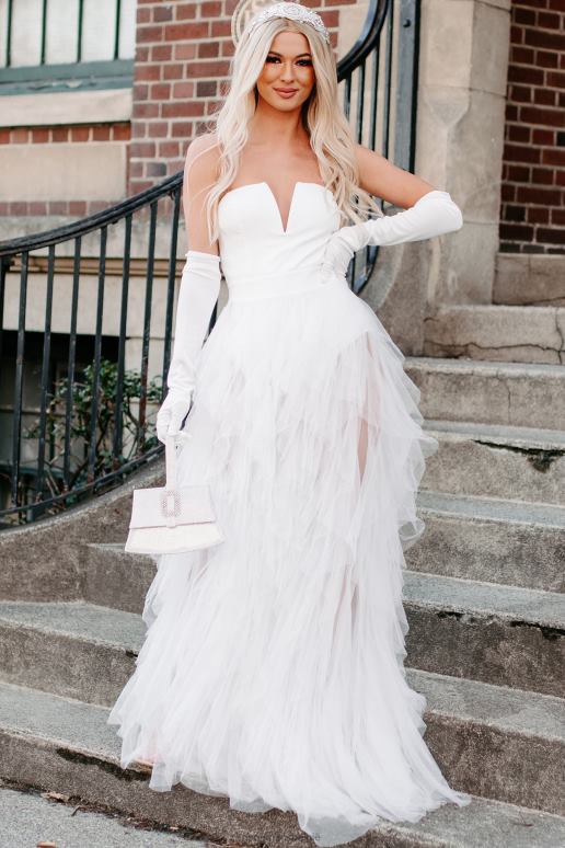 wit levendige verbeelding gelaagde tule bodysuit avondjurk NanaMacs HPTT2362