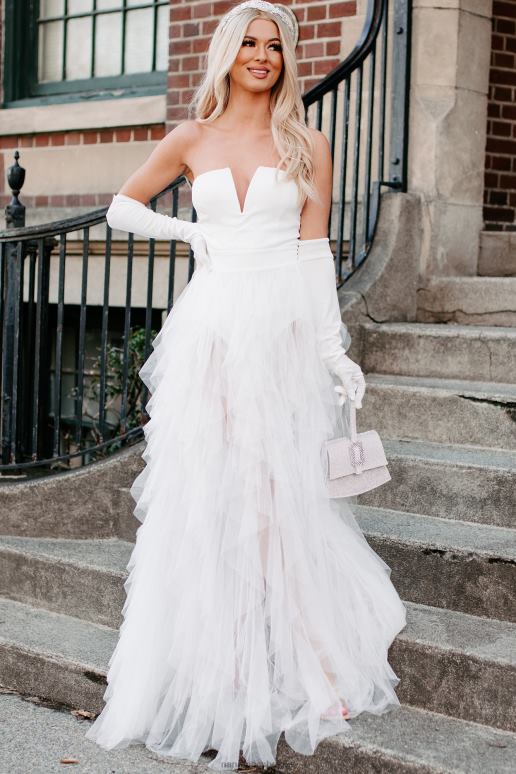 wit levendige verbeelding gelaagde tule bodysuit avondjurk NanaMacs HPTT2362