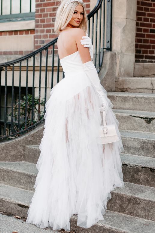 wit levendige verbeelding gelaagde tule bodysuit avondjurk NanaMacs HPTT2362