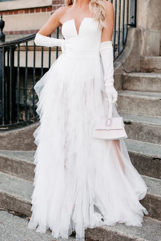 wit levendige verbeelding gelaagde tule bodysuit avondjurk NanaMacs HPTT2362