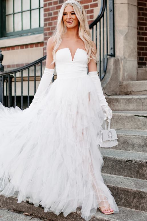 wit levendige verbeelding gelaagde tule bodysuit avondjurk NanaMacs HPTT2362