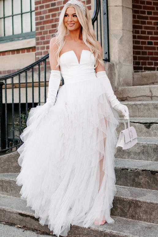 wit levendige verbeelding gelaagde tule bodysuit avondjurk NanaMacs HPTT2362